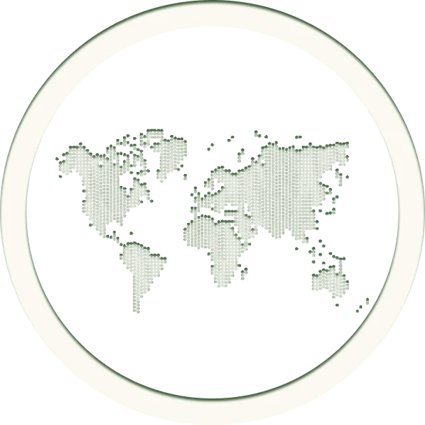 A map of the world made of a pixel matrix surrounded by a circle